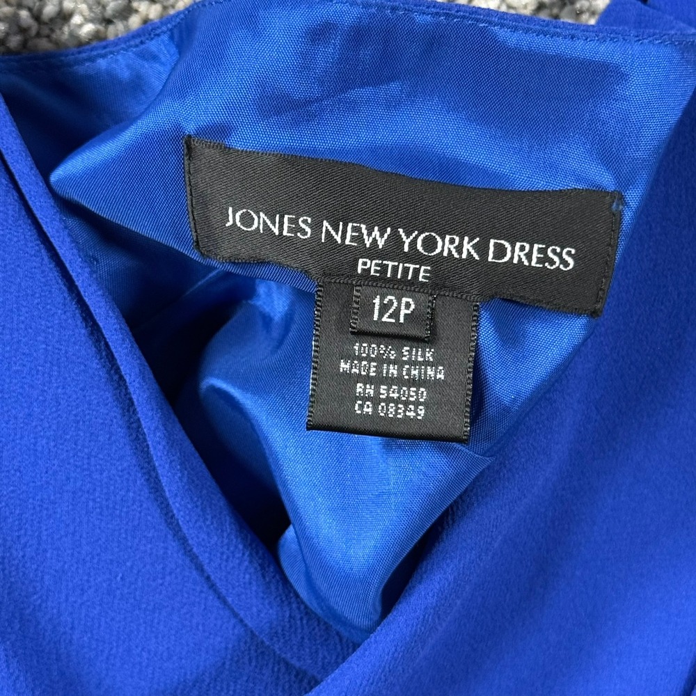 Jones New York Dress Royal Blue 100% Silk Cowl Neck Sleeveless Cocktail 12P - Picture 4 of 10
